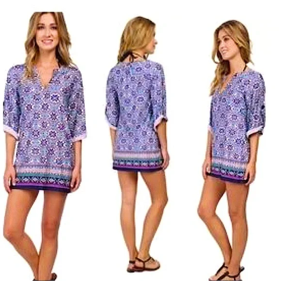 $140 NWT Nanette Lepore MULTI PURPLE LUXURIOUSLY SOFT SWIMSUIT COVER UP DRESS - Picture 4 of 13